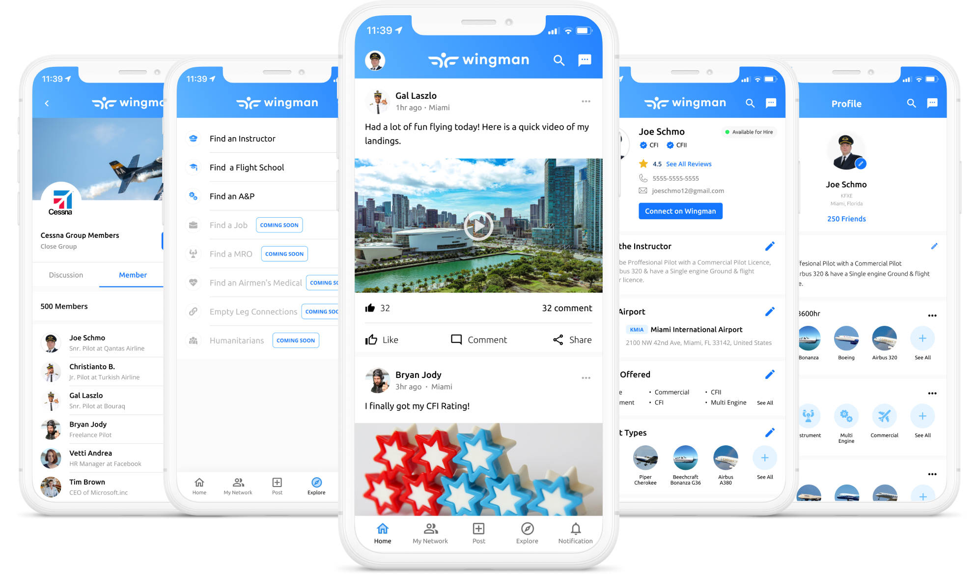 Wingman is a social media network where Pilots can connect with other Pilots from across the United States.